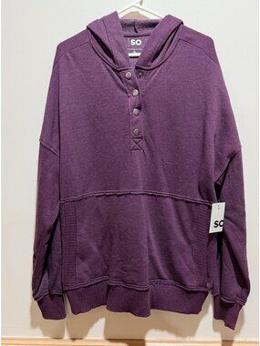 NWT ~ Women’s 1/4 Henley Snap Tunic Plum Hoodie Size X-Large